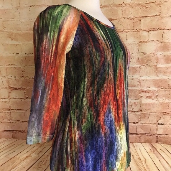❤️SALE~Simon Chang Rainbow Lace 3/4 Sleeve Top - Picture 3 of 6